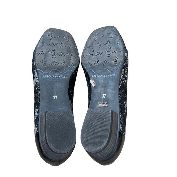 UTV Un Tour en Ville Black Silver Floral Pattern Fringe Buckle Square Toe Shoes - Picture 12 of 14